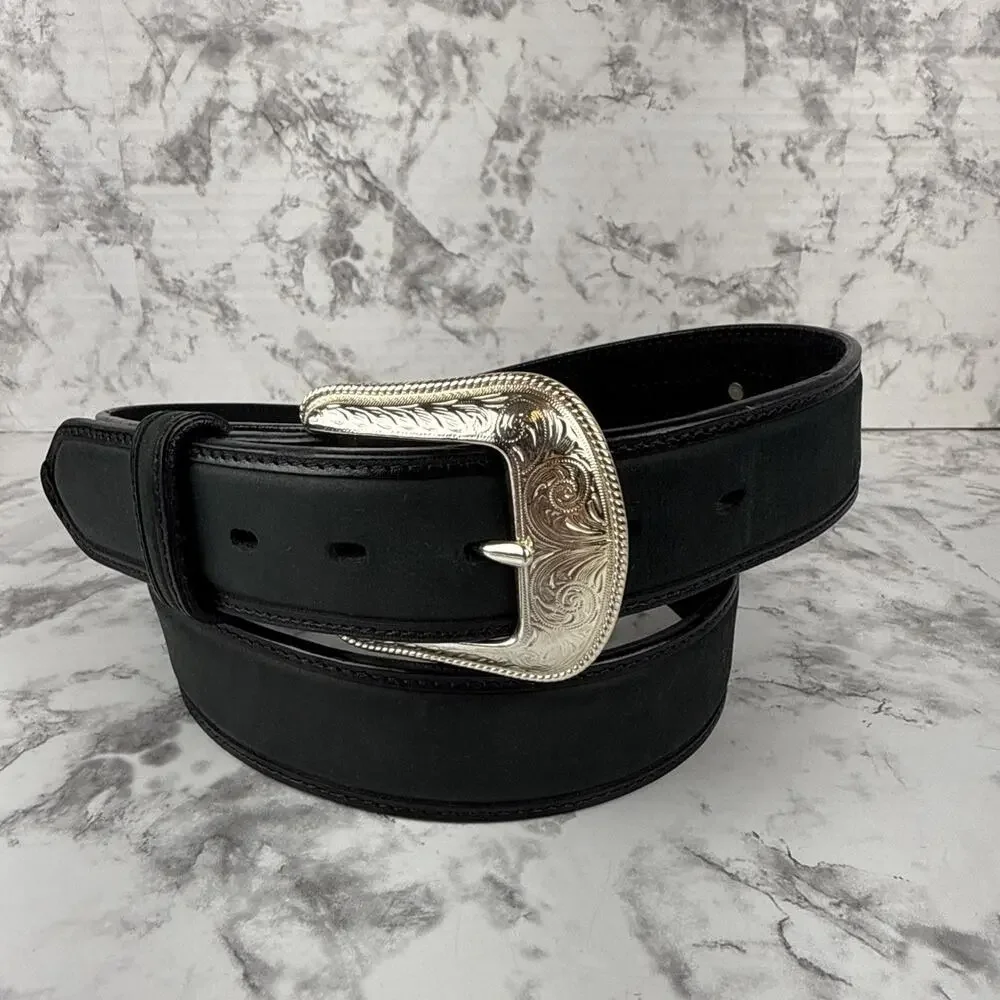 3D Mens Diamond Concho Embroidered Western Black Leather Belt Size 40